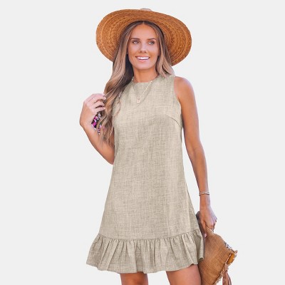 Women's Linen Ruffle Hem Dress - Cupshe