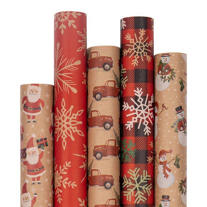 JAM Paper &#38; Envelope 5ct Premium Kraft Christmas Gift Wrap Rolls, 4 of 6