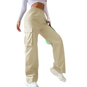 Coolmee Women's Cargo Pants Wide Leg Casual High Waist Baggy Elastic Drawstring Hiking Track Outfits Sweatpants - 1 of 4