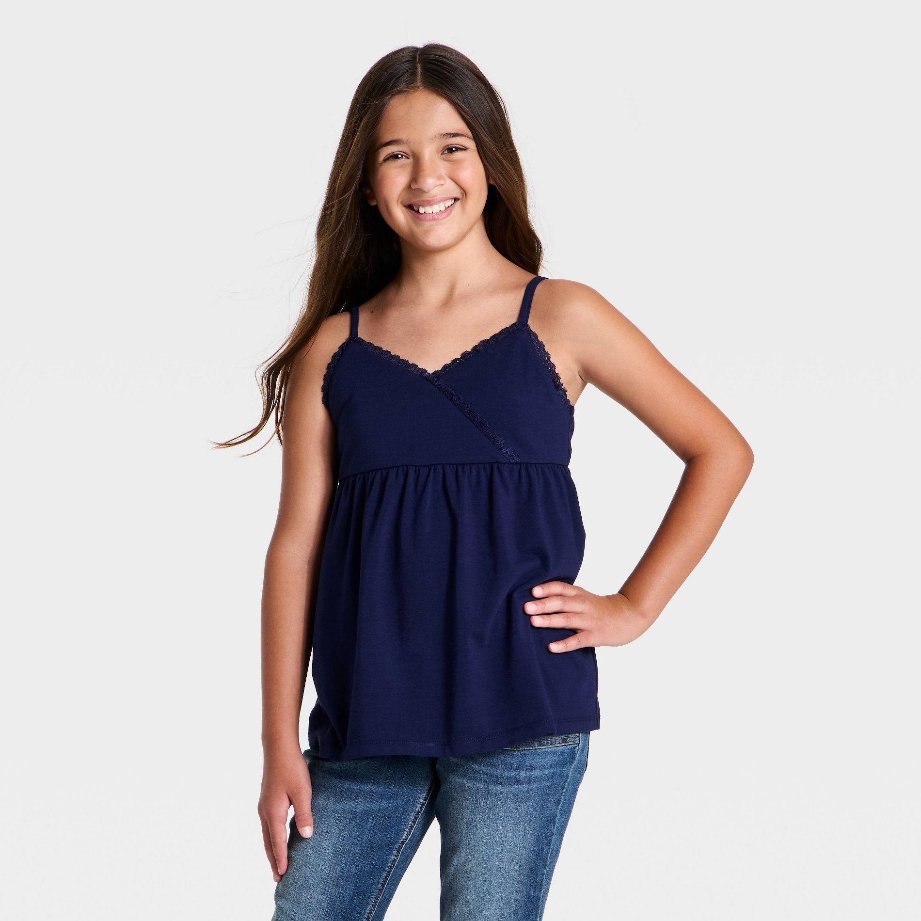 Girls' Lace Trim Knit Babydoll Tank Top - art class™