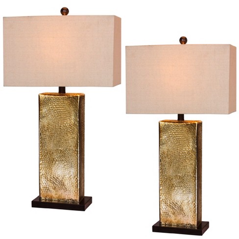 2pk Hammertone Mercury Glass & Antique Brass Metal Pillar Table Lamps Brown  - Fangio Lighting : Target