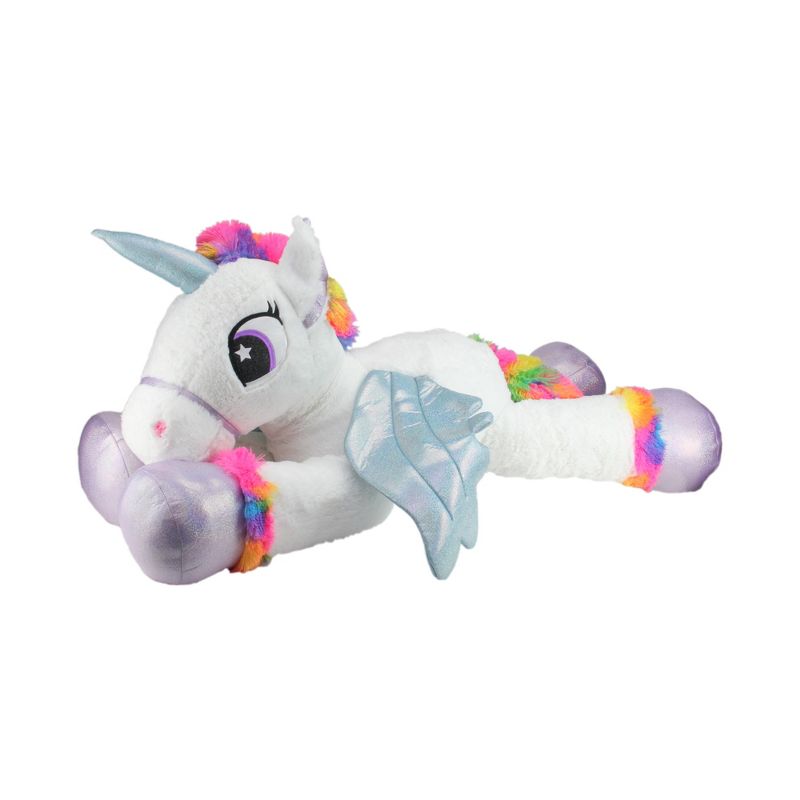 Northlight 42" Super Soft and Plush White Sitting Winged Unicorn  with Rainbow Mane Stuffed Figure, 2 of 3
