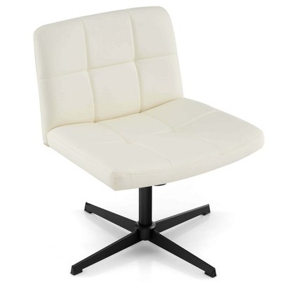 Costway Criss Cross Chair Cross-legged Office Chair with Oversized U-shaped Seat No Wheels Beige