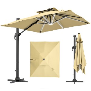 10ft. Solar LED Cantilever Umbrella, Offset Hanging Umbrella with 360 DegreeRotation, Cross Base, 8 Ribs, Tilt and Crank for Yard - 1 of 4