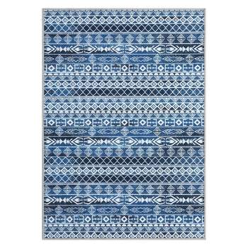 Whizmax Moroccan Geometric Area Rug,Non-Shedding,Non-Slip Foldable Indoor Mat , Blue