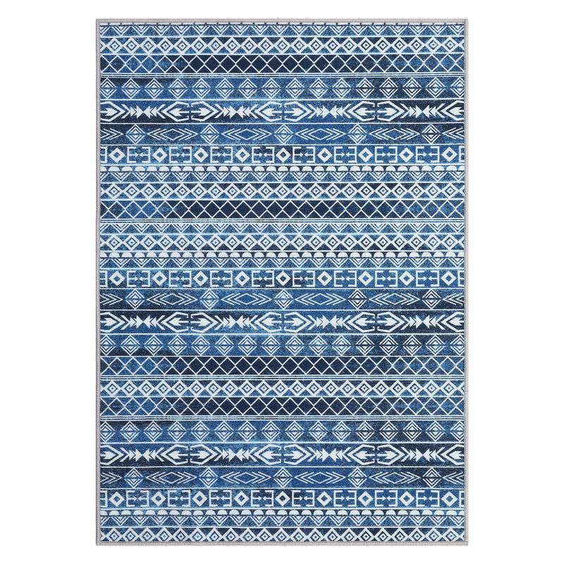 Whizmax Moroccan Geometric Area Rug,Non-Shedding,Non-Slip Foldable Indoor Mat , Blue, 1 of 10