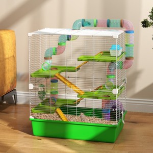Extra Large 5 Tier Hamster Cage with Tunnels and Wheel for Small Pets,Portable Habitat with Food Dish and Carry Handles - LAOTIES - 1 of 4