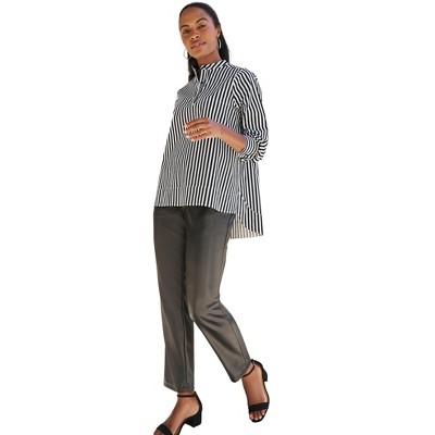 Jessica London Women's Plus Size Poplin Hi-Low Henley Tunic