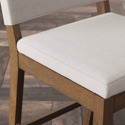 Linus Dark Brown Wood and Light Gray Linen Bar Stool
