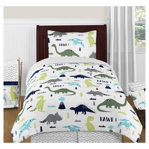 Blue Green Mod Dinosaur Comforter Set, Twin Size Dinosaur Bedding Set