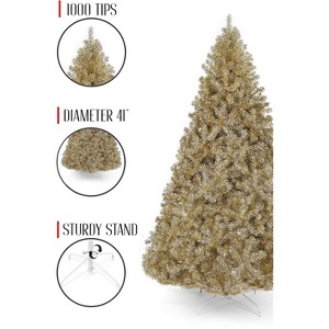 Perfect Holiday Full Bodied Metallic Gold Tinsel Tree with White Metal Stand - 1 of 3