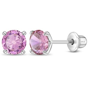 Girl's Modern Prong Solitaire Screw Back Sterling Silver Earrings - In Season Jewelry - 1 of 4