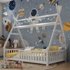Whisen Twin House Bed with Light, Low Floor House Bed with Fence and Roof, Safety Design - 3 of 4