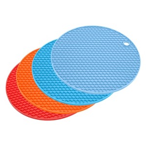 Unique Bargains Round Silicone Heat Resistant Non-slip Flexible Trivet Mats 4 Pcs - 1 of 4