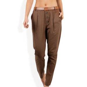 Anna-Kaci Women's High Waist Button Front Tapered Pants with Side Pockets - 1 of 4