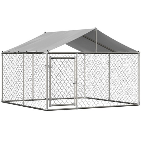 Outside Dog Kennel With Roof Galvanized Steel Pet Enclosure Chain Link Dog House 118 d X 118 w X 71 h Target