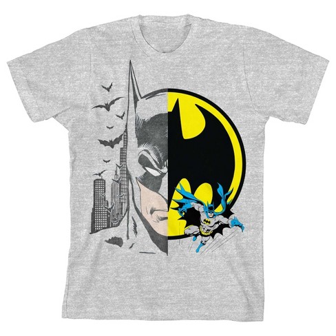Batman Half Art Boy's Heather Grey T-shirt : Target