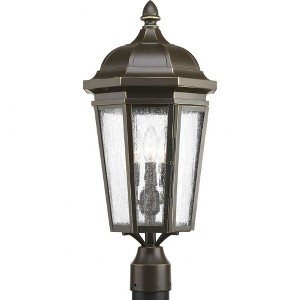 Progress Lighting, Verdae Collection, 3-Light Post Lantern, Antique Bronze, Clear Seeded Glass - 1 of 4