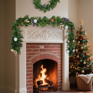 1 Pcs 9FT Pine Garland, Realistic Cedar Garland Artificial Pine Cypress Vines, Greenery Garlands for Holiday Xmas Indoor Mantle Decor - 1 of 4