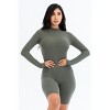 Slickblue Fitted Ribbed Knit Long Sleeve Romper with Mock Neck and Zipper Back - Mocha/Olive/Blue Haze, Size S-L - 2 of 4