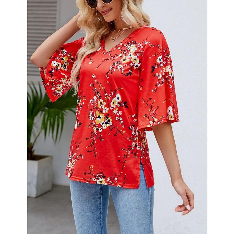 Whizmax Women's 3/4 Bell Sleeve Shirt Loose Fit V Neck Blouse Cute Tops, 4 of 7