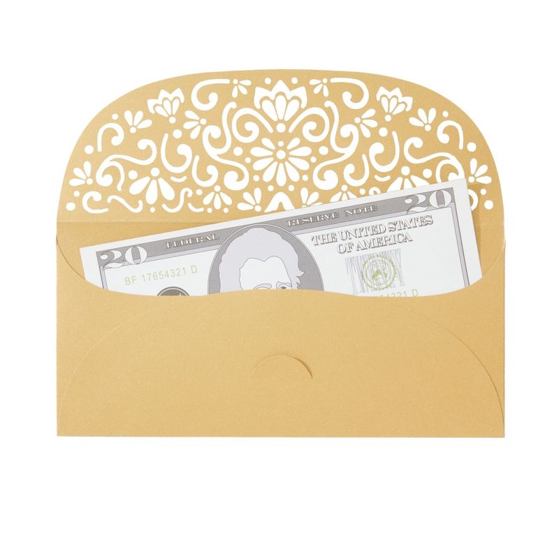 Pipilo Press 36 Pack Laser Cut Money Envelopes for Cash, Gift for Wedding Birthday, Gold, 6.8 x 3.3 in, 3 of 9