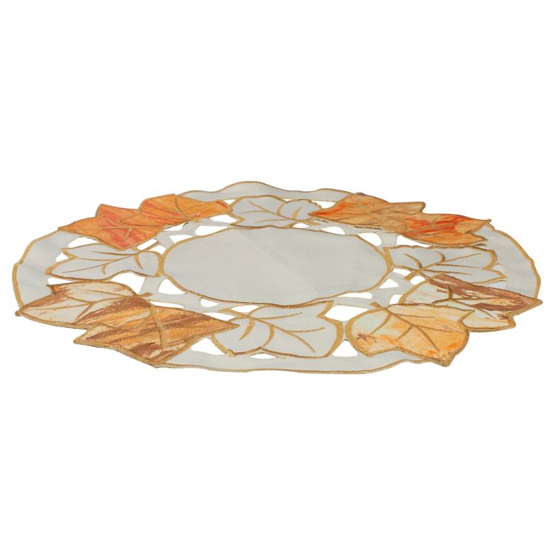 Heritage Lace 12" White and Beige Embroidered Fall Leaf Thanksgiving Doily, 2 of 4