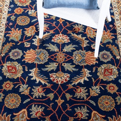 Handmade Navy and Rust Wool Tufted Square Area Rug