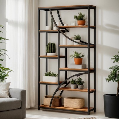 Hommoo 70.87" 9-Tier Industrial Etagere Bookshelf, Open Shelf Bookcase