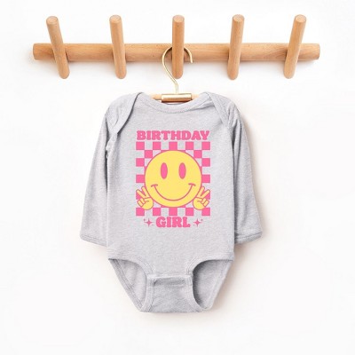 The Juniper Shop Birthday Girl Checkered Baby Long Sleeve Bodysuit