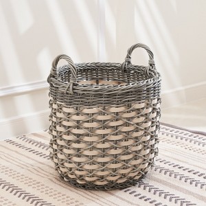 Gulches Round Resin Woven Wicker Multi-Use Storage Basket with Handles£¬White+Gray£¬For Towel, Toys, Magazines Storage and Home Decoration - 1 of 4