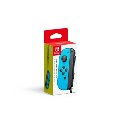 nintendo switch with neon blue and red controllers