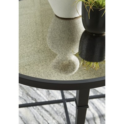 Black Round Metal and Glass Mirrored Accent Table