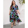 Clearlove Women's Spring and Summer Plus Size Floral V Neck Short Sleeve A Line Long Dress - 2 of 4