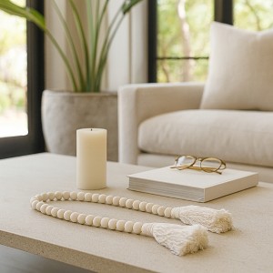 Modern Handcrafted Boho Wooden Beads with Soft Tassels - Rustic Decorative Accent Perfect for Bedroom, Bathroom, Coffee Table, and Shelf - 1" - 1 of 4