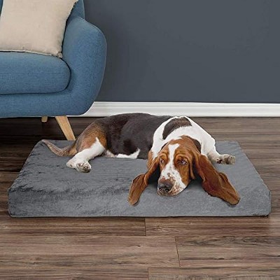 PETMAKER Memory Foam Dog Bed ? 2-Layer Orthopedic Dog Bed with Machine Washable Cover - 37 x 24 Dog Bed for Large Dogs up to 65lbs by PETMAKER (Gray)