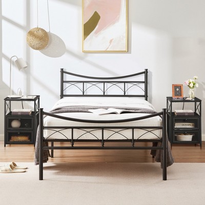 VECELO Twin/Full/Queen Size Bed Frame with Headboard, Platform Bed with Large Under Bed Storage, Heavy Duty Slats, Metal Black