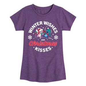 Girls' - Lilo and Stitch - Winter Wishes and Christmas Kisses Fitted Short Sleeve Graphic T-Shirt - 1 of 4