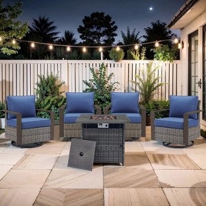 Gymojoy 5 Pieces Outdoor 30 Inch Fire Pit Table 50000 BTU Gas Firepit Table with Swivel Chairs Set - 1 of 4