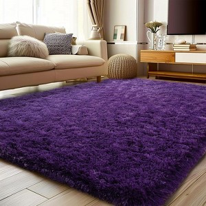 Black Shag Rug, Extra Soft 1.7" Plush Mat, Non-Slip, 100% Polyester for Bedroom or Living Room - 1 of 4
