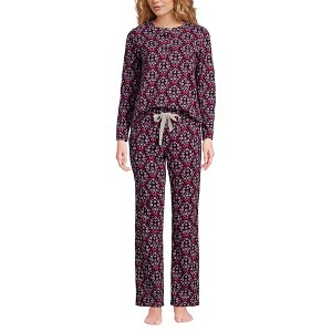 Lands' End Women's Petite Knit 2 Piece Pajama Set - Long Sleeve Top and Pants - 1 of 4