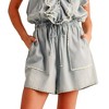 Knit & Lounge Women’s Ruffle Trim Button Front Romper Flutter Sleeves Drawstring Waist Soft Chambray - 2 of 4