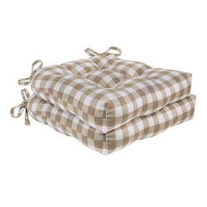 Kate Aurora Set of 2 Country Farmhouse Plaid Stain/Water Resistant Chair Cushions - 1 of 1