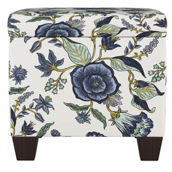 Skyline Furniture Fairland Square Storage Ottoman Shaded Floral Blue