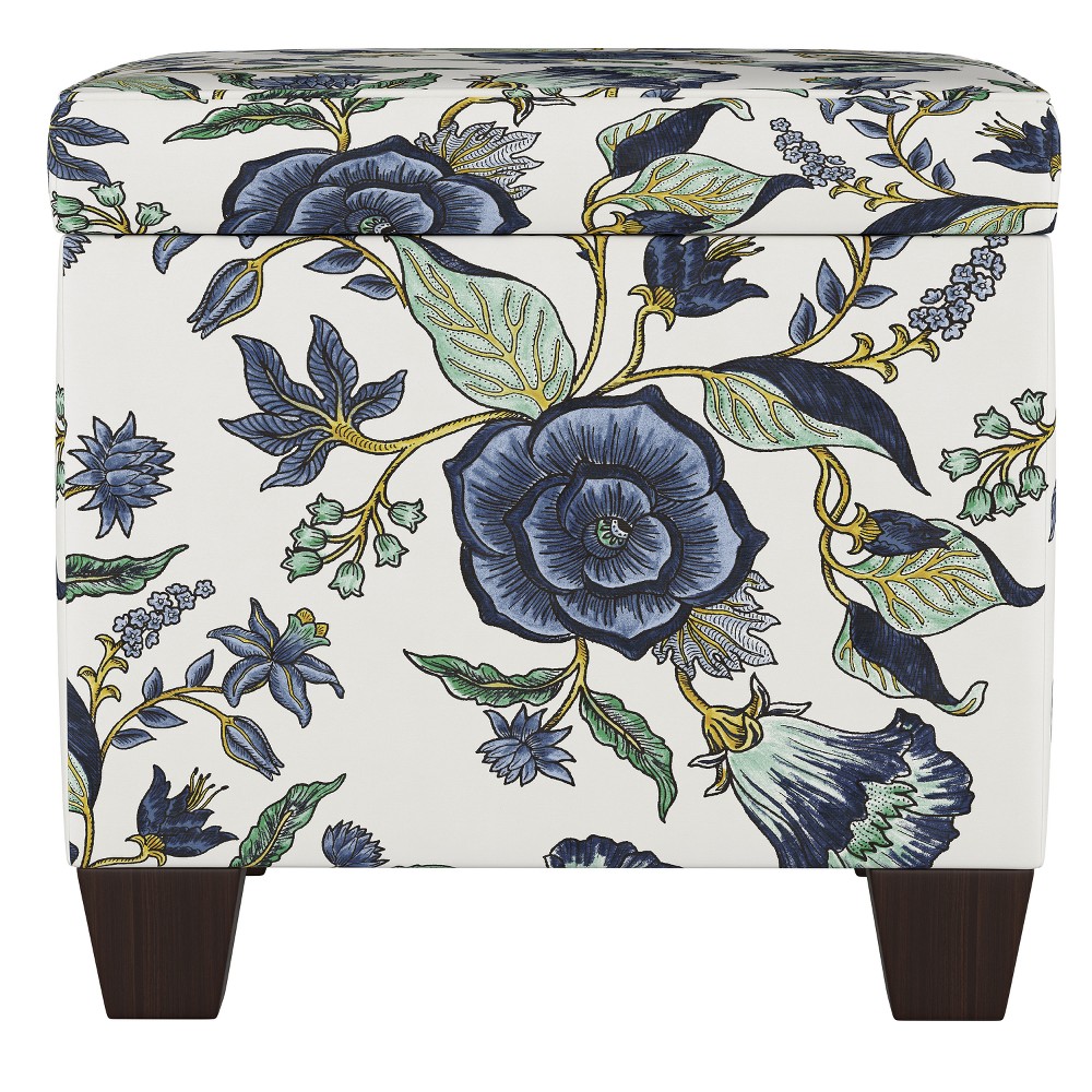 Photos - Pouffe / Bench Skyline Furniture Fairland Square Storage Ottoman Shaded Floral Blue