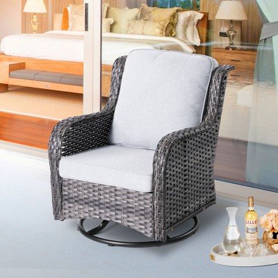 XIZZI Wicker Patio Furniture Set with 3-Seat Sofa, Swivel Rocking Armchairs & Ottomans & Side Table, Modular Sectional Outdoor Conversation Sofa Set