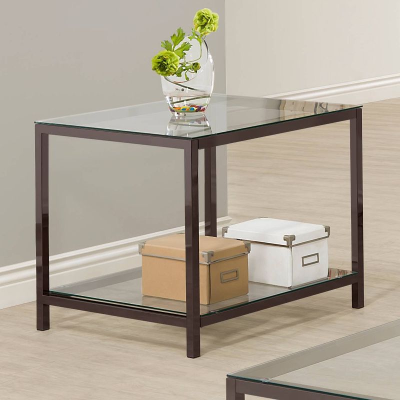 Trini End Table with Glass Top and Shelf Black Nickel - Coaster, 3 of 5