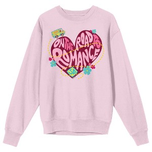 Scooby Doo On The Road To Romance Crew Neck Long Sleeve Cradle Pink Adult Sweatshirt - 1 of 2
