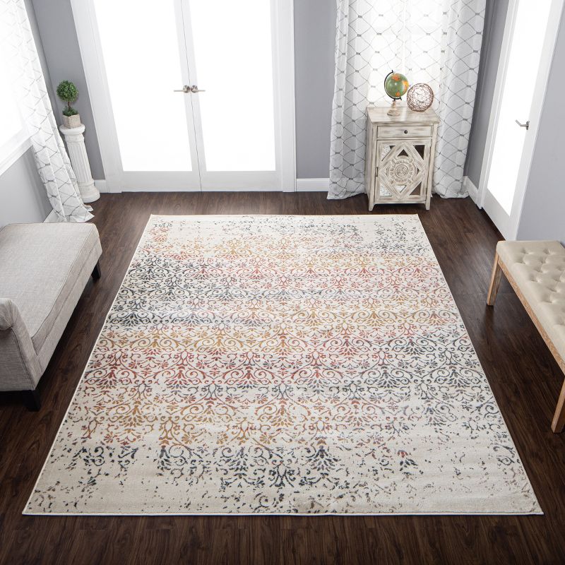 Modern Distressed Damask Casual Transitional Indoor Area Rug by Blue Nile Mills, 2 of 8