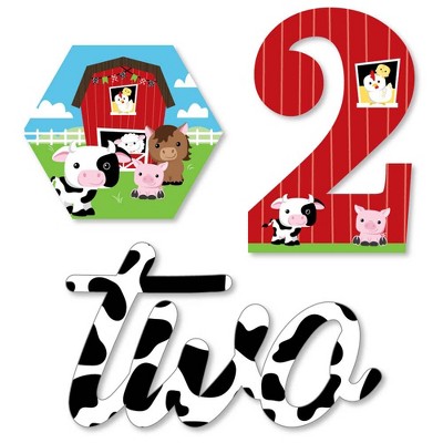 Big Dot of Happiness 2nd Birthday Farm Animals - DIY Shaped Barnyard Second Birthday Party Cut-Outs - 24 Count